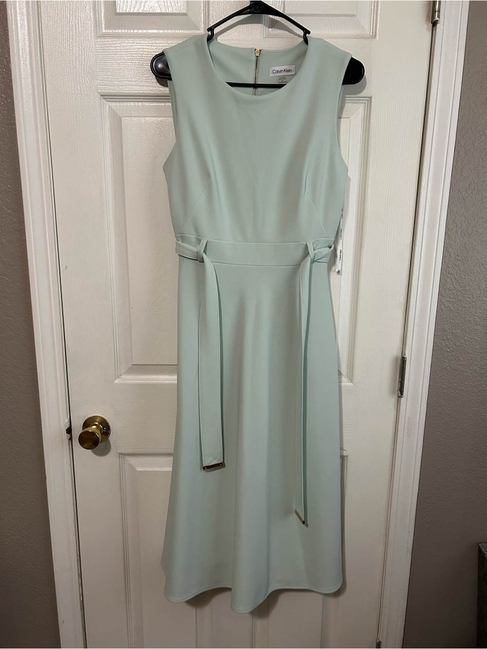 Calvin Klein Pale Mint Sleeveless Belted Midi Dress